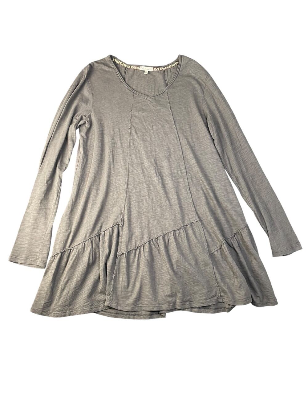 Mod-O-Doc Women’s Large Brown V-neck Long Sleeve Cotton Tunic Lagenlook